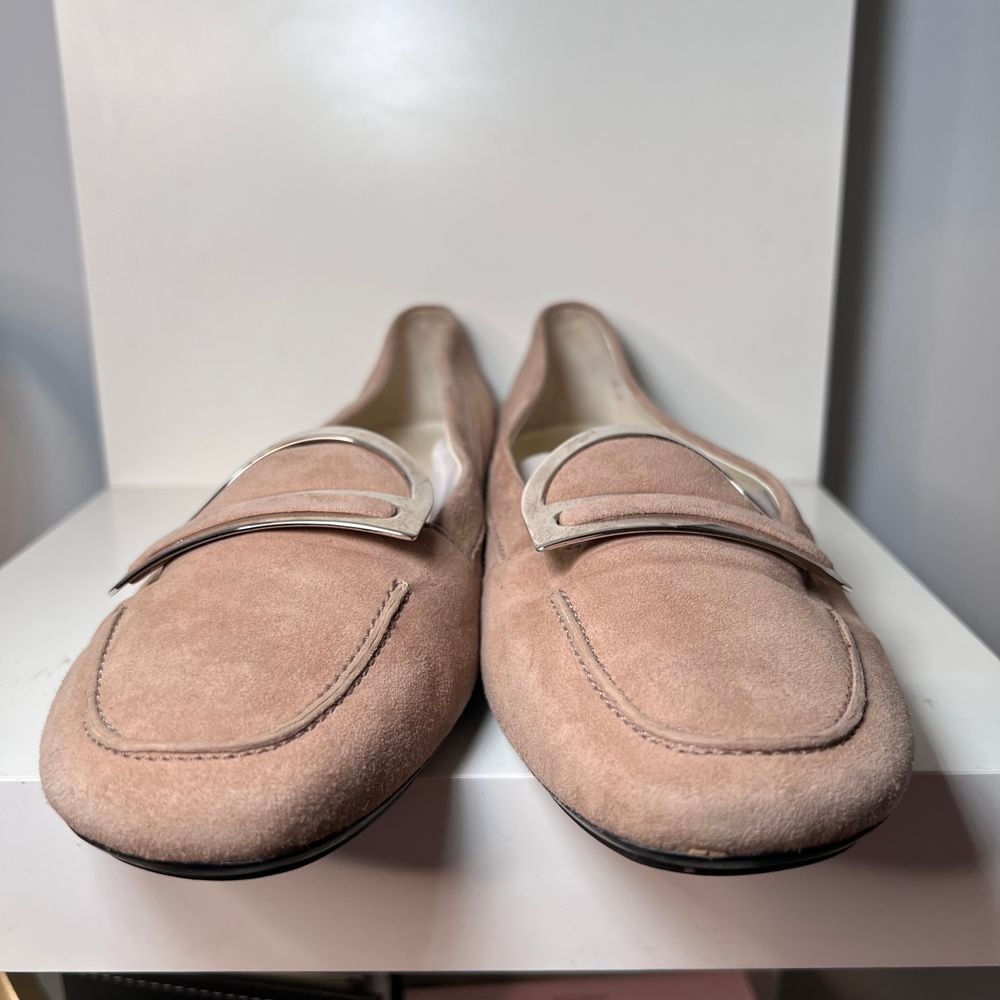Tods Tan‎ Suede Loafers with Silver Hardware - Classic Slip-On Flats-SZ 9.5